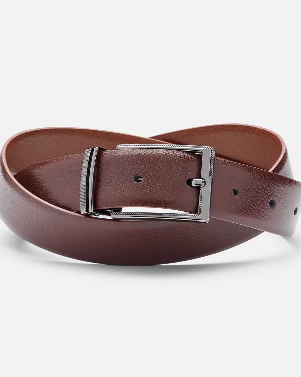 Fine Grain Leather Belt with Textured Pin Buckle, Dark Tan/Light Tan, hi-res